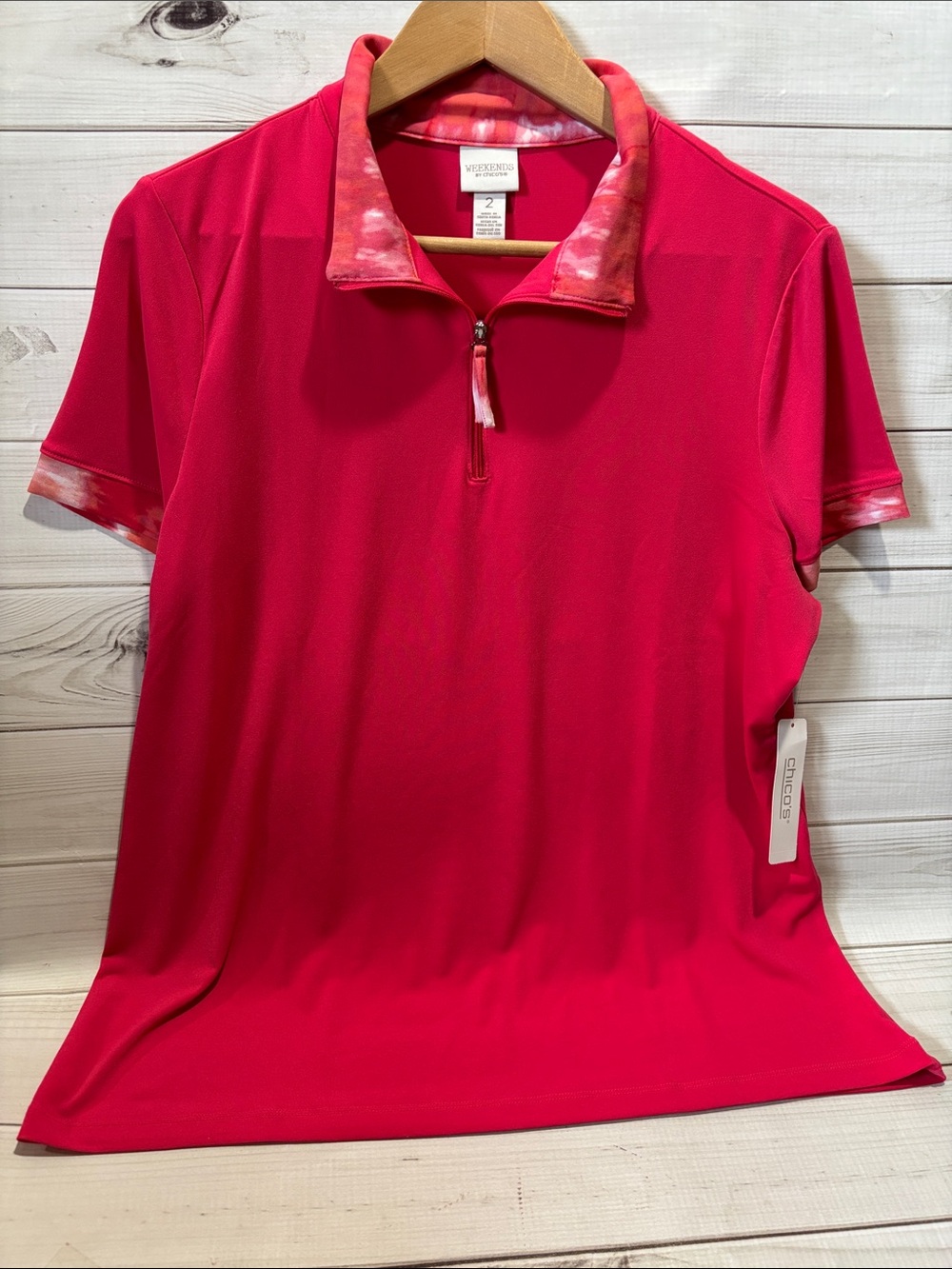Chico’s Coral Fuchsia  Short-Sleeve Quarter-Zip Polo